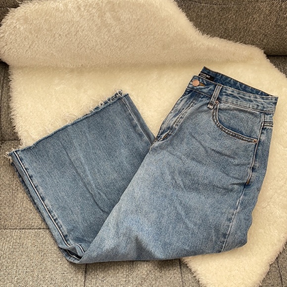 Forever 21 Culottes Raw Hem High Waisted Wide Jeans L Large Gaucho Pants - Picture 12 of 12